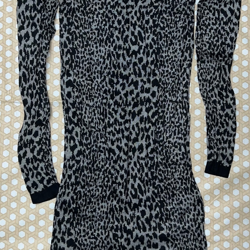 French Connection Long Sleeve Leopard Dress - Black and Gray